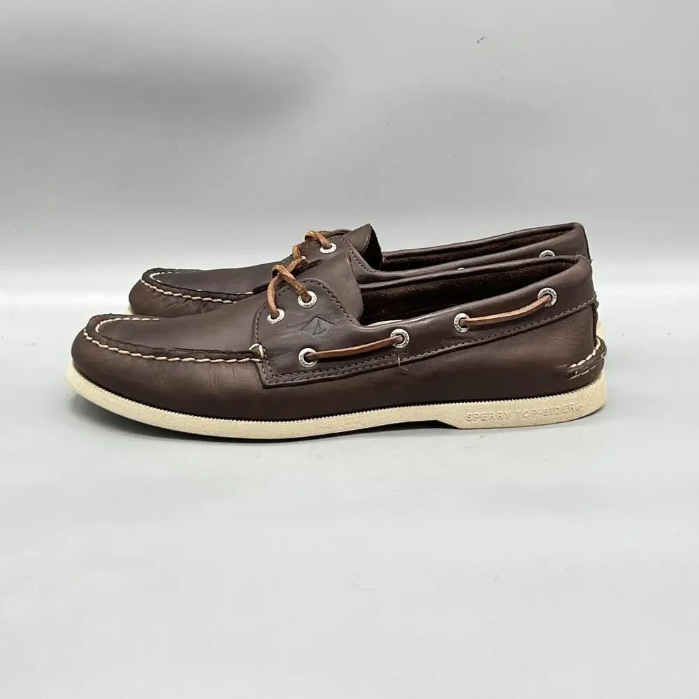 Sperry Shoes Mens 10 Brown Leather Top Sider 2 Eye Boat Moc Toe Casual Comfort
